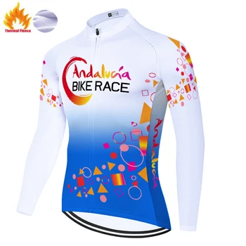 Spānijas ANDALŪZIJA riteņbraukšana jersey ziemas siltuma vilnas tricotas hombre ciclismo Bike wear tenue cycliste homme pro komanda ir 2021.