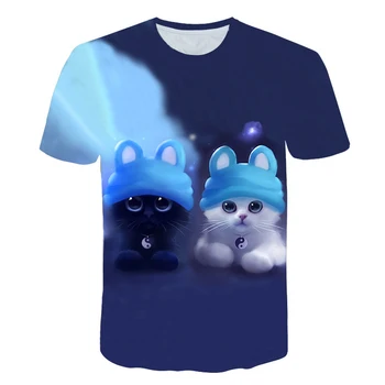 Kaķēns Drukāšana 3d T-krekls Krekls Vīriešiem Un Sievietēm Gadījuma Gudrs, Funny Multiplikācijas filmu Balts Kaķis Krekls T-krekls Modes Harajuku Īsām Piedurknēm