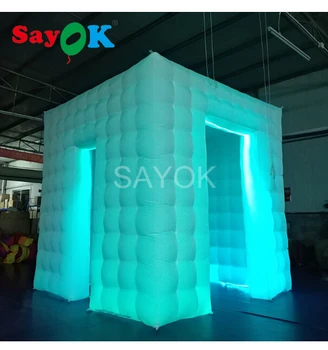 Sayok Portatīvo Piepūšamās Photo Booth Būra Telts Divas Durvis ar 17 Krāsas LED Mainot Gaismas Kāzu Dekorēšana