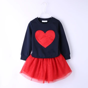 2019 Jauna Rudens Meiteņu apģērba komplekts Mīlestība Modelis garām piedurknēm krekls + Spandex svārki Modes 2-6 gadus vecās meitenes tērps