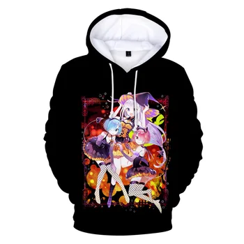 Sporta krekls no Jauna Nulles Rem Hoodies Forši Dvīņu meitene Ram Kabatas Kapuci 3D Sexy Anime Zēns Meitene Drēbes, Vīriešu, Sieviešu Mētelis Harajuku Pulovers
