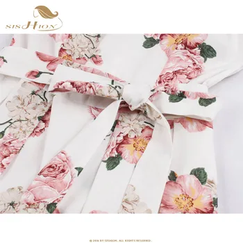 SISHION Ziedu Drukāt Vintage Kleita VD1063 bez Piedurknēm Plus Lieluma Kokvilnas Pludmales Kroku Sievietes Vasaras Kleita Baltā sieviešu apģērbu 2021