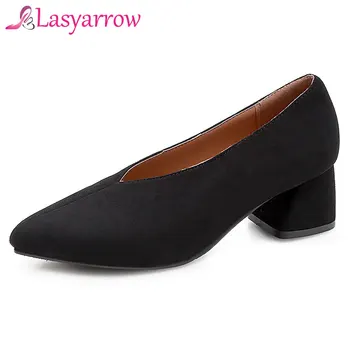 Lasyarrow 2019 Cietā sieviešu kurpes norādīja toe bieza, ar īstu ādas vecmāmiņa apavi ērti sieviešu cimdu kurpes augstpapēžu kurpes