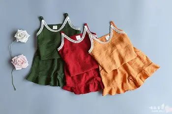 2018 meitenes vasaras bērnu apģērbu jaunā modes mežģīnes pavada krekls savirmot šorti divas atdzist drēbes