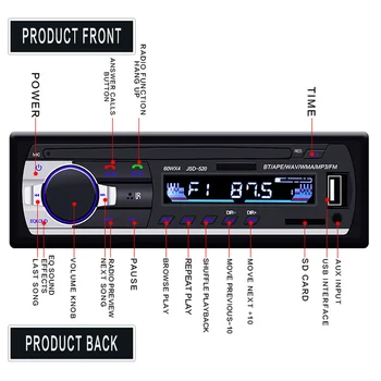 Autoradio 12V JSD-520 Automašīnas Radio, Bluetooth, 1 din Auto Stereo Atskaņotājs, AUX-IN, MP3, FM radio, Tālvadības pults, lai tālrunis Auto Audio