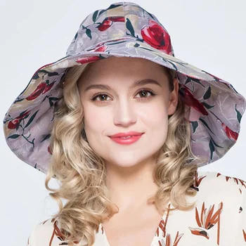 Vasaras 2019 Ziedu Drukāt Plašu Floppy Klp Sievietēm Saules cepure Salokāms Pludmalē Blakus Saules Cepures Gorros Liela Ziedu Cepures H3