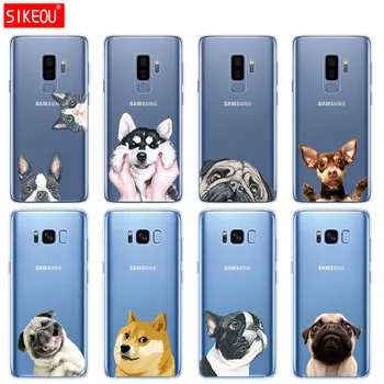 Silicone case for Samsung Galaxy S8 S9 S6 S7 malas S5 S4 S3 PLUS tālruņa vāciņš Suņu un kaķu husky akita buldogs atpakaļ aizsardzības lieta