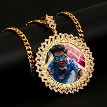 Pasūtījuma Padara Foto Medaljoni Cietā Kaklarotu, Kulonu Ar AAA Kubikmetru Zircon Personalizētu Kubas Virve, Tenisa Ķēdes Hip Hop Rotaslietas