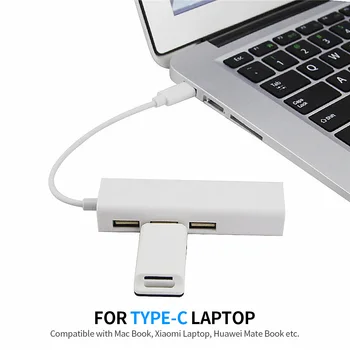 USB 2.0 Type-C 3 Port HUB Fast Ethernet Adapteris 100Mbps RJ45 Tīkla Karte Paplašināšanas Converter for Macbook