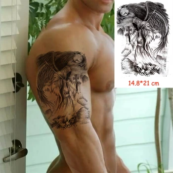 Ūdensnecaurlaidīgus Pagaidu Tetovējumu Uzlīmes Halloween galvaskausa mūzikas ņemiet vērā, austiņas ziedu tetovējums lielu viltus tetovējumiem flash tatto Sievietēm / Vīriešiem