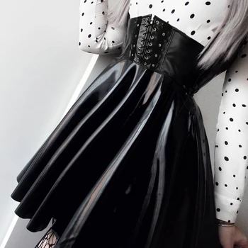 Sieviešu Svārki Gothic Harajuku Pārsējs Mākslīgās Ādas korejas Modes Melna Mini Kroku Svārki 2020. Gada Vasaras Pusi Pu Saias