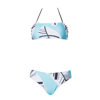 2020 Jaunu un Seksīgu Debess Zils Peldkostīms Sievietēm Lapas Drukas Peldkostīmi Dzīvoklis Bralette Beachwear S-XL Meitene Backless Pavada Mikro Bikini Komplekts