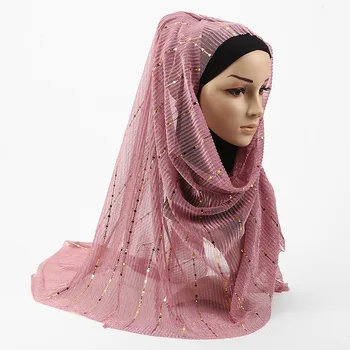 70*180cm Sequin Musulmaņu Sieviešu Hijabs Šalle Mirdzumu Šalle Grumbas Islāma Plīvurs Shaws Pārvalki Galvas Lakati Segtu Lakatu