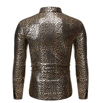 Vīriešu Leopards Drukāt Naktsklubs Krekls 2019 Sexy Slim Fit ar garām Piedurknēm Vīriešu Kleita Krekli Hip Hop Streetwear Gadījuma Chemise Homme