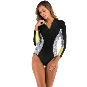 2020. gadam, Sievietēm, ir Viens gabals, sporta peldkostīmu rāvējslēdzēju priekšā ar garām piedurknēm peldkostīms modes peldēšana bodysuit tērpos plus izmērs S-XXL