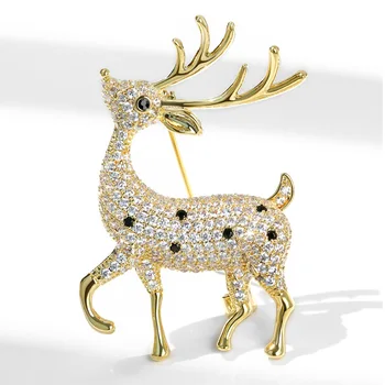 Ziemassvētku elk piespraudes dzīvnieku zircon Golden deer Nozīmītes, pin metāla drēbju pakaramais mugursomas jaunas rotaslietas liels Sieviešu broša adatas