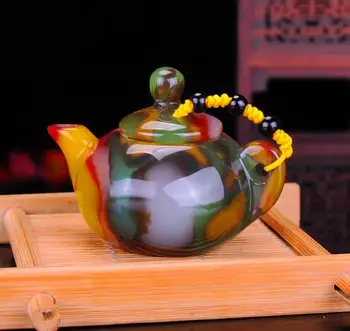Ķīna Pot Roku darbs sarkana balta nefrīta nelielu tējas katlā, Stikla tējas sadzīves bumbu Consisch Jade Ķirbis pot kulons