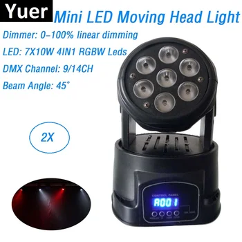 Mini LED Moving Galvu Mazgā Gaismas 7X10W RGBW Quad Krāsu LED Strobe Gaismas DMX 9/14 Kanāli Ķīna Led Moving Head Gaismas