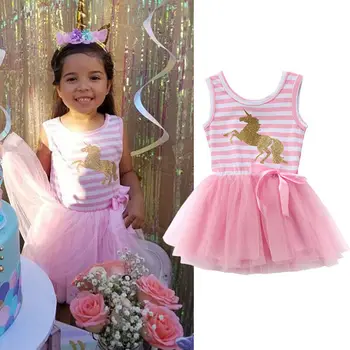 Pudcoco Bērniem, Baby Girl Apģērbu bez Piedurknēm, Tutu Kleitas Unicorn Puse Tilla Gadījuma Toddler Vasaras Princese Kleita Tērpiem 1-5T