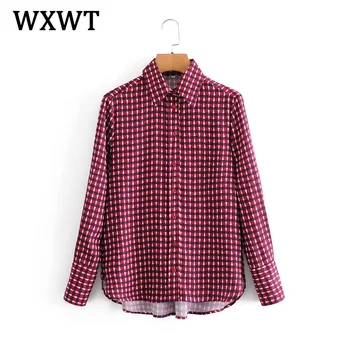 WXWT Jaunā Sieviešu Ģeometrisko Modeli, Drukāt Vienkāršs Krekls, Blūze Ir 2021. Modes Savukārt Apkakle Sieviete Visu Maču Galotnēm DJF9315