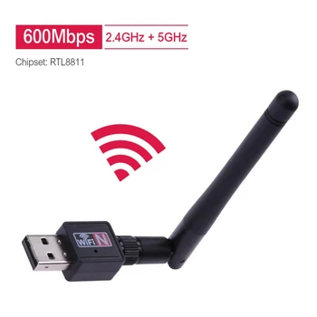Mini Tīkla Karte USB WiFi Adapteri 600Mbps 5GHz Dual Frekvenču Antena Dongle Bezvadu Tīkla Uztvērēju Savienotāju