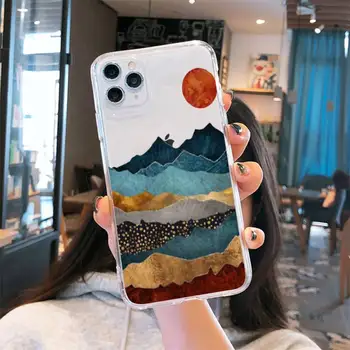 Kalnu Marmora Mēness estētika Telefonu Gadījumā Pārredzama iPhone 6 7 8 11 12 s mini pro X XS XR MAX Plus
