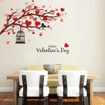 Romantiska Sarkano Mīlestības Koku Un Putnu Diy Sienas Uzlīmes Mīlestības Mājas Dekoru Fona Uzlīmi, Uz Fonu Apdare Valentīna Diena