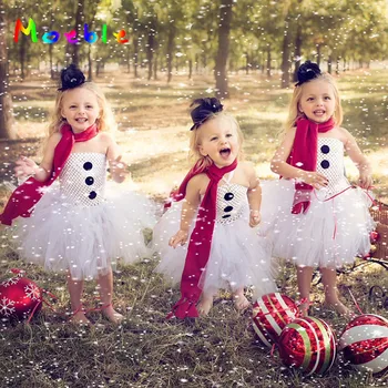 Moeble Dzidri Balts Sniegavīrs Bērniem, Meitenēm, Tutu Ziemassvētku Kleitas Bērnu Modes Apģērbu Roku Darbs Meitenes Puse Kleita Vestidos