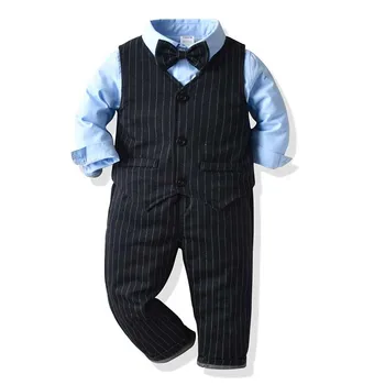 Bērniem Zēni Kāzu Tērpi Toddler Formālu Uzvalku Bērnu Rudens Džentlmenis, Dzimšanas Dienas Svinības, Tērpi Britu Vēja Bērnu Zēnu Apģērba Komplekts