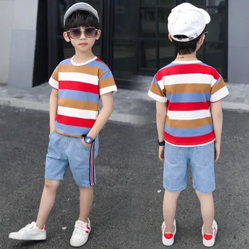 2020. gada Vasaras Zēnu Drēbes, Sporta Tērps Bērniem, Apģērbs ar Īsām Piedurknēm T-Krekls+Bikses 2gab Pusaudžu Bērnu Apģērbu Komplekts 4 6 8 10 12 13 Gadi