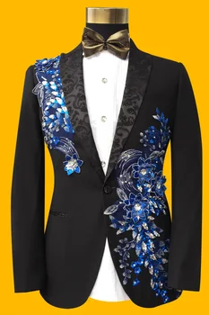 2018 Jaunu Vīriešu Uzvalku terno masculino kāzu uzvalki vīriešu žakete Melnā Sequin dziedātāja skatuves drēbes, kostīmi vīriešu kostīmi ar biksēm