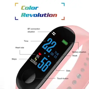 Fitness Watch M3 Band Smart Asinsspiediens Aproce Aproce Tracker Sirdsdarbība