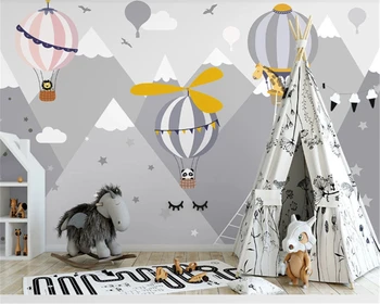 Beibehang Pasūtījuma lielums Ziemeļvalstu karikatūra karstā gaisa balons maziem dzīvnieku bērniem fona papel de salīdzinot tapetes mājas apdare