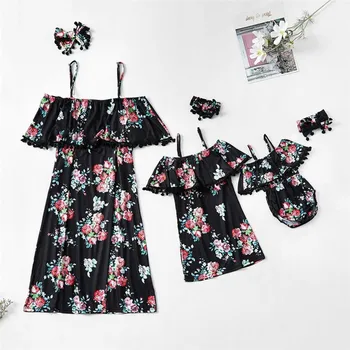 Mamma Un Meita Kleitas, Mātes Un bērniem Ikdienas Drukas kleitas Mamma Bērnam Ģimenes Drēbes Tērpiem Kokvilnas Kleita Vasaras Drēbes
