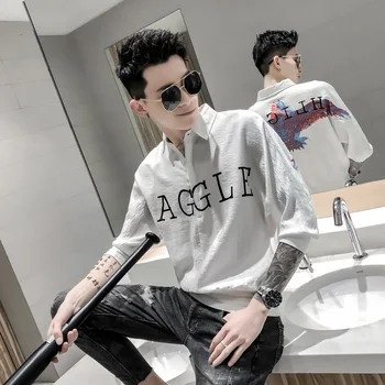 YASUGUOJI 2019 Hip Pop Džemperis Jaunais Modelis Polo Krekli Vīriešu Modes Drukāto Dizaineru Krekli Brīvs Krekls Mens Casual Satīna Krekls