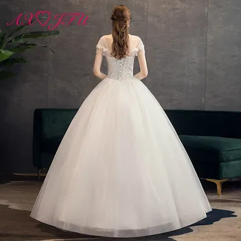 AXJFU princese balto ziedu mežģīņu kāzu kleita puse vintage o kakla frēzēšana kristāla ilūziju bumbu kleita baltā kāzu kleita
