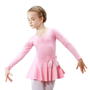 Meiteņu kokvilnas Baleta Kleitu Vingrošana Leotard garām Piedurknēm Bērniem, Bērnu Rozā Baleta Deju Apģērbu Valkāt Ar Šifona Svārki Meitene