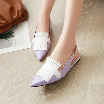 ZawsThia 2020. gada vasaras sieviešu kurpes patentu PU ādas kontrasta krāsu sieviete dzīvokļi sandales gadījuma slingback dzeltena liela izmēra 46 47 48