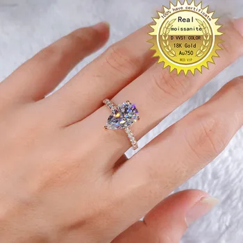 Solid 18K Zelta 1ct Moissanite Diamond Ring D krāsa izmantoti vvs Ar valsts sertifikātu 052