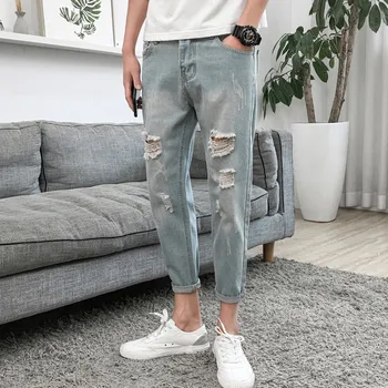 Vīriešu Rudens Apgriezti Džinsi korejiešu Stila Slim-Fit Kājām Bikses Moderns Modes Jaunatnes 2020. Gadam Karstā Pārdošanas Gadījuma Visu Maču Iela Hipster