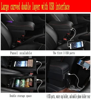Priekš Nissan Sylphy TIIDA Elkoņbalsti lodziņā centrālās noliktavas saturu, Uzglabāšanas kārba ar kausa turētāja tālruņa turētājs apdare ar USB interfeisu