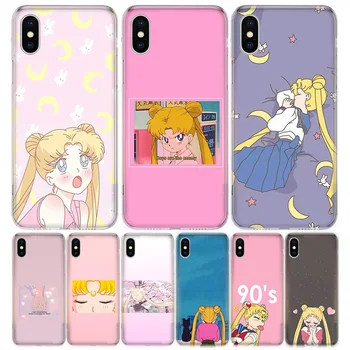 Karikatūra Anime Sailor Moon Tālrunis Lietā Par iPhone 11 5 5s SE 6s 6 7 8 Plus X XS XR Pro Max Segums Coque mīksta Silikona TPU