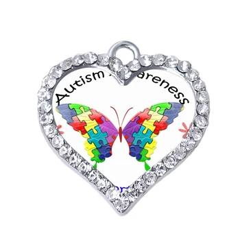 Autisma izpratnes mīlestība atbalstu advokāta puzzle gabals tauriņš šarmu uzlīme kristālu rokassprādze, kaklarota, padarot ceru, ka piederumu diy