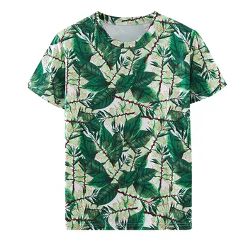 T krekls sievietēm harajuku sieviešu topi ir 2021. Plus Lieluma Sievietēm 3D Zaļās Lapas Iespiestas O-veida Kakla Top T-Krekls camiseta mujer футболка