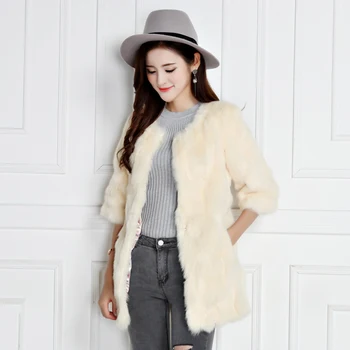 2019. gada rudens un ziemas jauno korejas dāmas Slim modes sieviešu īpašu likvidēšanai ilgi sadaļā trušu kažokādas mētelis