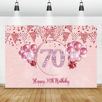 Laeacco Laimīgs 70. Dzimšanas dienas svinības Rozā Baloni Spīguļi, Dimanta Banner Portreta Fona Fotogrāfija Fona Foto Studija