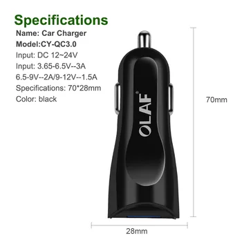 OLAF Ātri Uzlādēt 3.0 Automašīnas Lādētājs Mini USB Universāls Auto Lādētājs iPhone, Samsung Xiaomi Huawei HTC Mobilo Telefonu Automašīnas Lādētājus