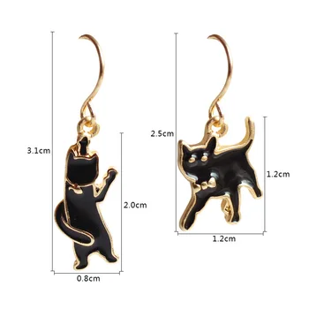 Modes Rotaslietas Unikāls Asimetrisks Zelta Emalju Melnā Gudrs Braukšanas Kaķis Auskariem Sievietes, Dāmas, Meitenes Mazulis