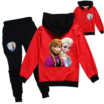 Disney Jauna Rudens Saldēti Hoodies+melnas Bikses Bērniem, Komplekti, Bērnu Apģērbs, Bērnu Zēniem Meitene Ziemas Drēbes Halloween Elsa Tracksuit
