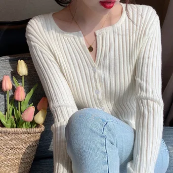 Adīts Sieviešu Džemperis Slim Jaciņa Cietā Slim Modes Pavasara Rudens Pull Femme Korejas Gadījuma Šiks Kultūraugu Top Džemperis Outwear